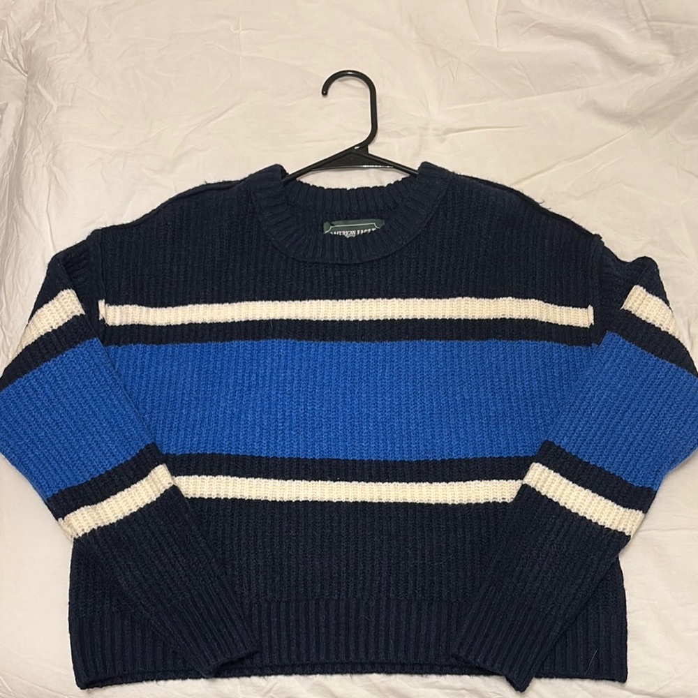 Sweater with Navy and Cream Stripes